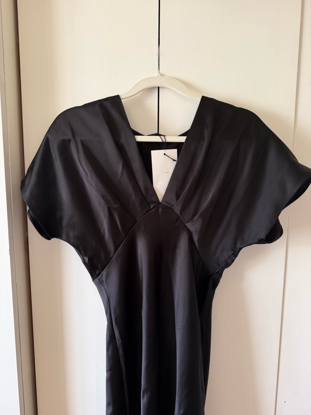 NEW Zara Black Satin Effect V-Neck Midi Slip Dress Size M Puff sleeves - Picture 6 of 13
